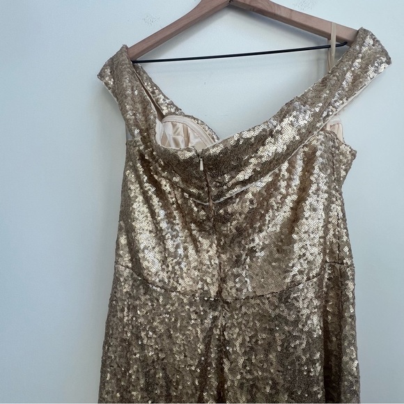 Revelry Bardot Sequin Off Shoulder Gold Gown Maxi Size 18 Bridesmaid NYE Holiday - Picture 10 of 16